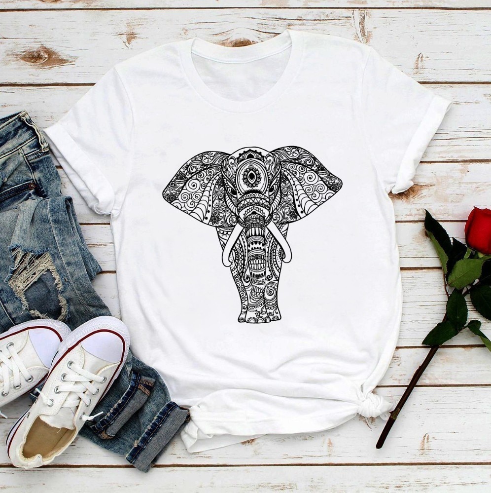 Éléphant dessin ethnique motif Art T-Shirt Top Hommes Femmes Unisexe T-shirt UK M75 
