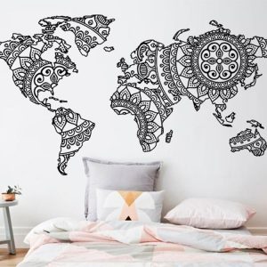 Stickers muraux GÉANT carte du monde MANDALA - Autocollant mural ethnique :  chambre et salon