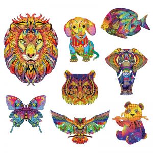 Puzzle Mandala Animaux (Lion, Éléphant, Chien, Tigre, Fish)